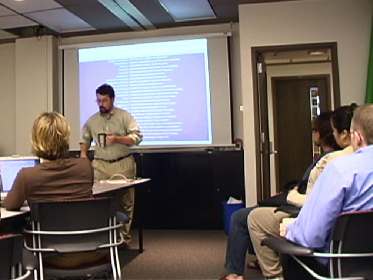 Teaching a grad seminar in the Ross 420 computer classroom.