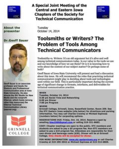 A flyer for a presentation I gave to two chapters of the Society for Technical Communication.