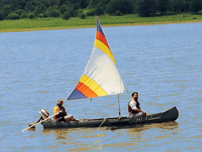Sailing a canoe with Josiah.