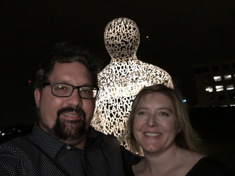 With Alisha in the evening at the Des Moines Sculpture Park.