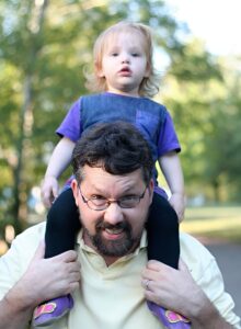 Giving Q a piggyback ride.