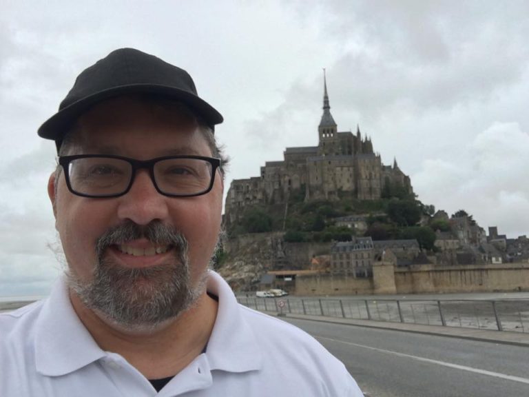 In front of Mont-St.-Michel, in Normandy (right on the border of Brittany).
