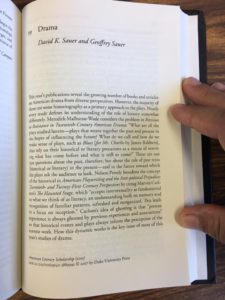 A chapter I coauthored with David Sauer about contemporary scholarship in American drama.