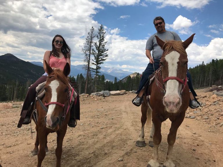 Valli and me riding horses in the Colorado Rockies.