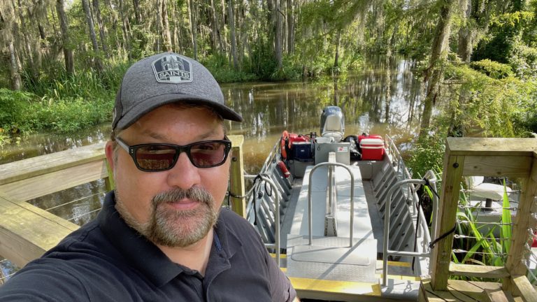 Me, at the bayou Jon boat.
