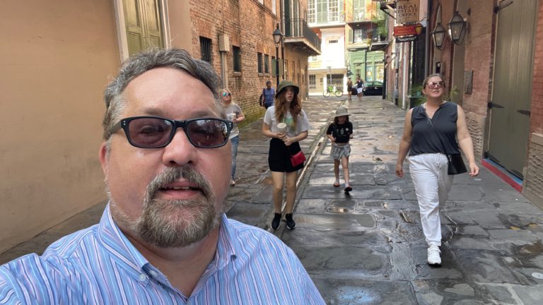 Wandering the alleys of the French Quarter together, in New Orleans.