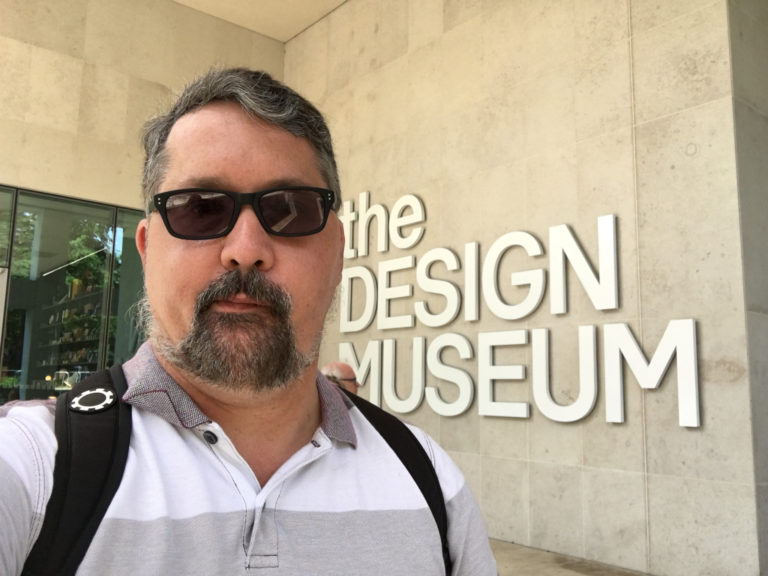 Me, happy as a clam, at the Design Museum in London.