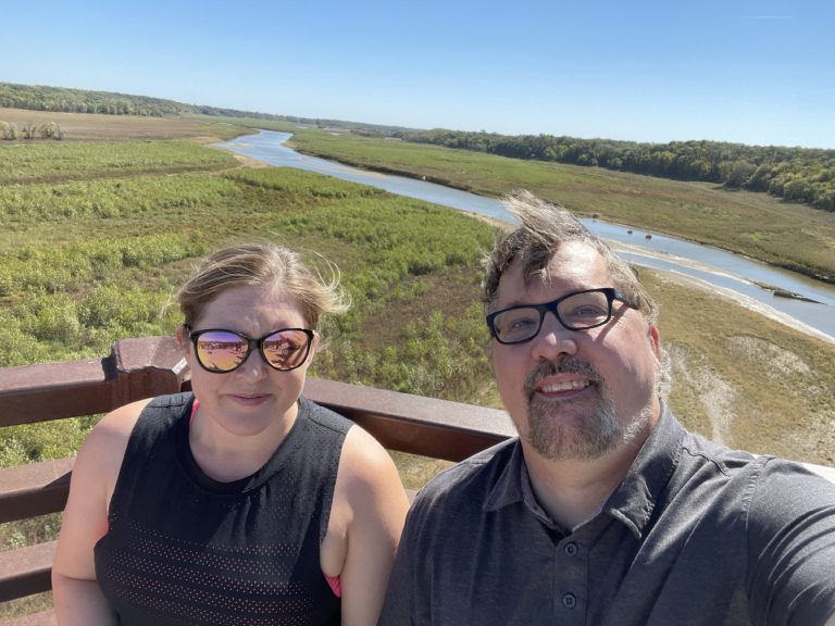 Alisha and I, on the High Trestle bridge with the girls.