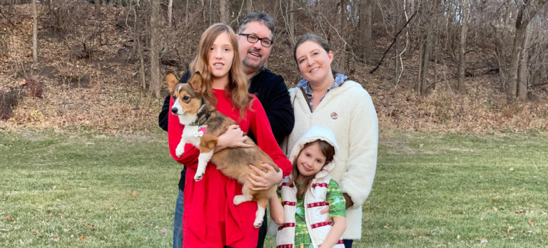 Rosie and my family, in Brookside Park in Ames.