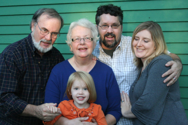 The family together at the old house.