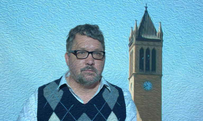 A digitally-edited photo of myself and the ISU Campanile.