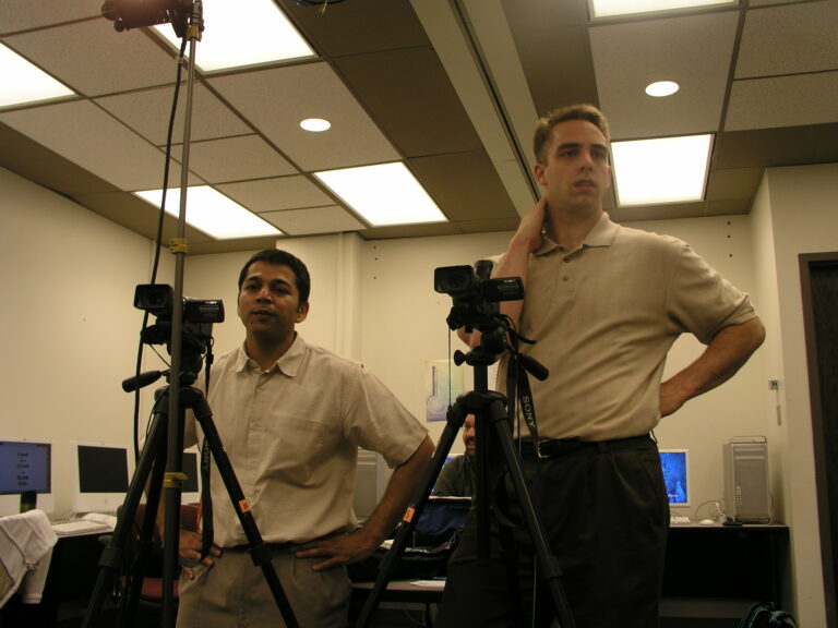 Preparing video shoots in class, back when HD was new.