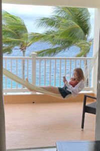 Q, enjoying the hammock in Cozumel.