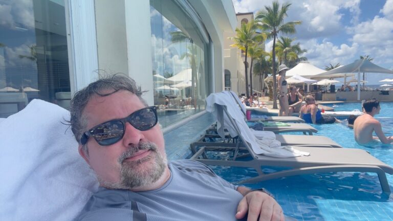 Relaxing by the pool in Cozumel.