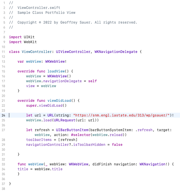This is Swift code to create an iOS app.