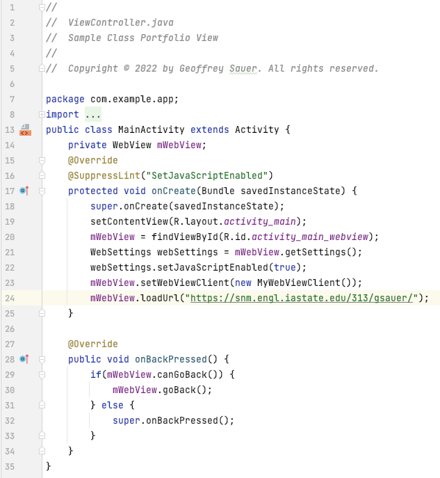 This is Java code to create an Android app.