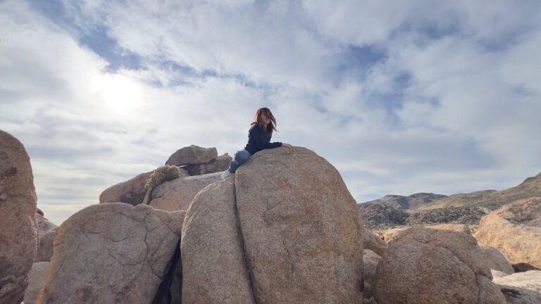 Charlie, atop small mountains at Joshua Tree.
