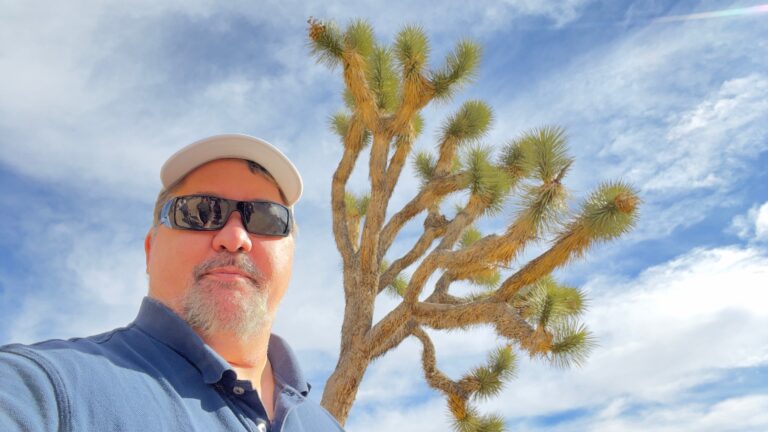 Me, with a Joshua tree at Joshua Tree National Park.